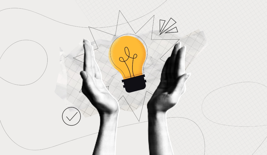Trendy,Halftone,Collage,Two,Hands,Holds,Lightbulb.,Creative,Mind,Or